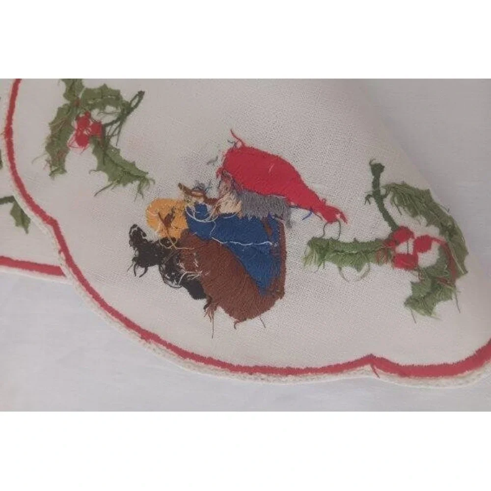 Vintage Scandinavian Embroidered Table Runner Christmas Gnome Holly Berry - Picture 5 of 6